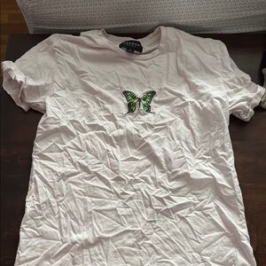 PacSun White Tee with Green Butterfly